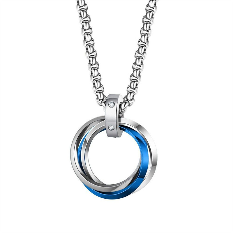 Mens Dog Tag Necklace - 남성용 힙합 스타일 3중 링 티타늄