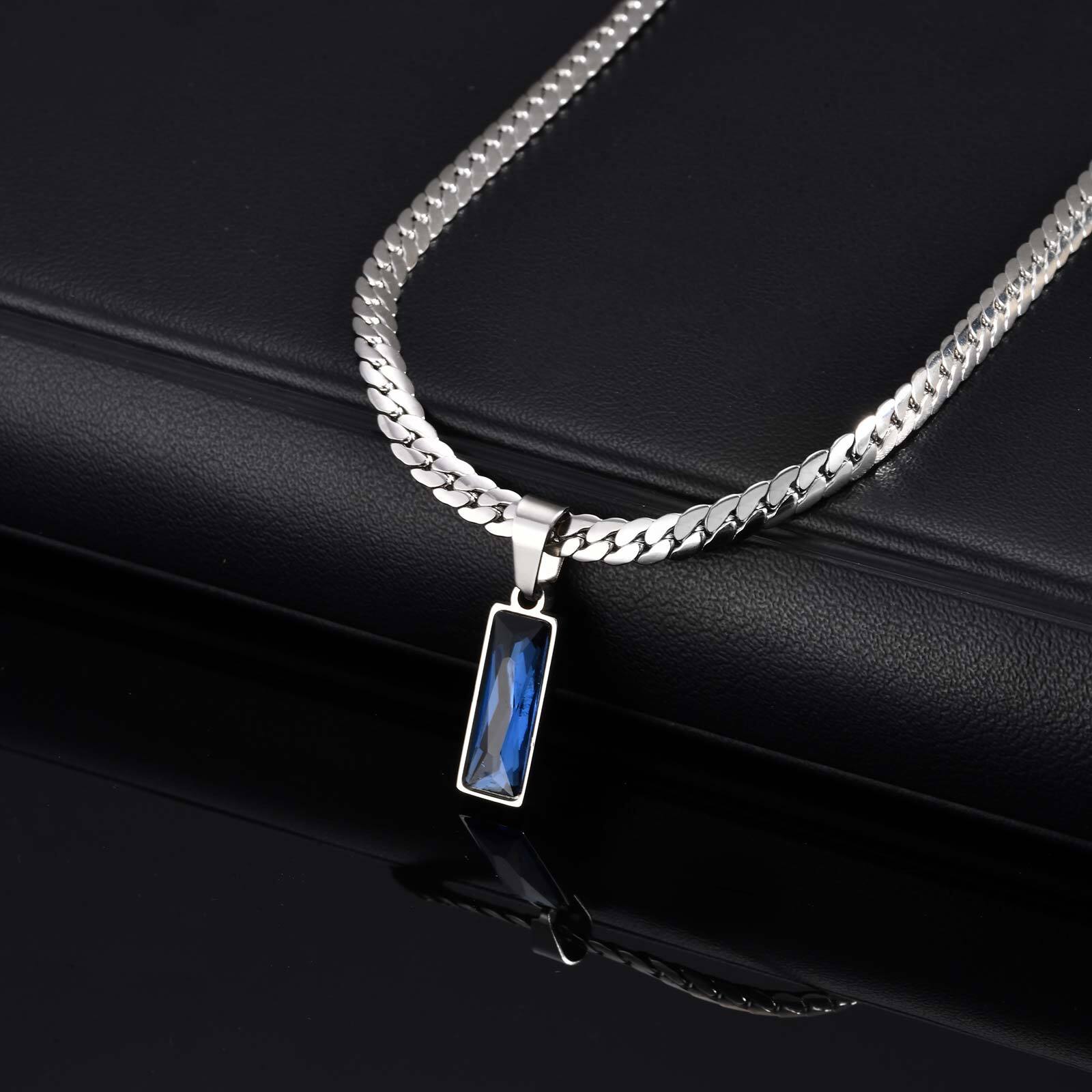 Mens Dog Tag Necklace - 남자 소년을위한 바다 블루 기하학 펜던트