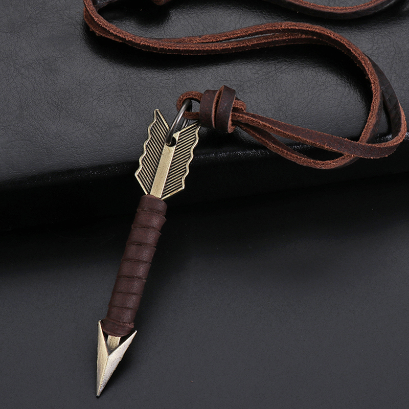 Mens Dog Tag Necklace - 1Pc 남자 수제 빈티지 가죽 화살표