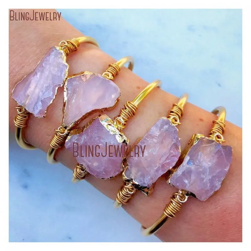천연 수정 로즈 쿼츠, 스테인리스 스틸 소재, 세련된  - Rose Gold Bracelet 리뷰 및 가격