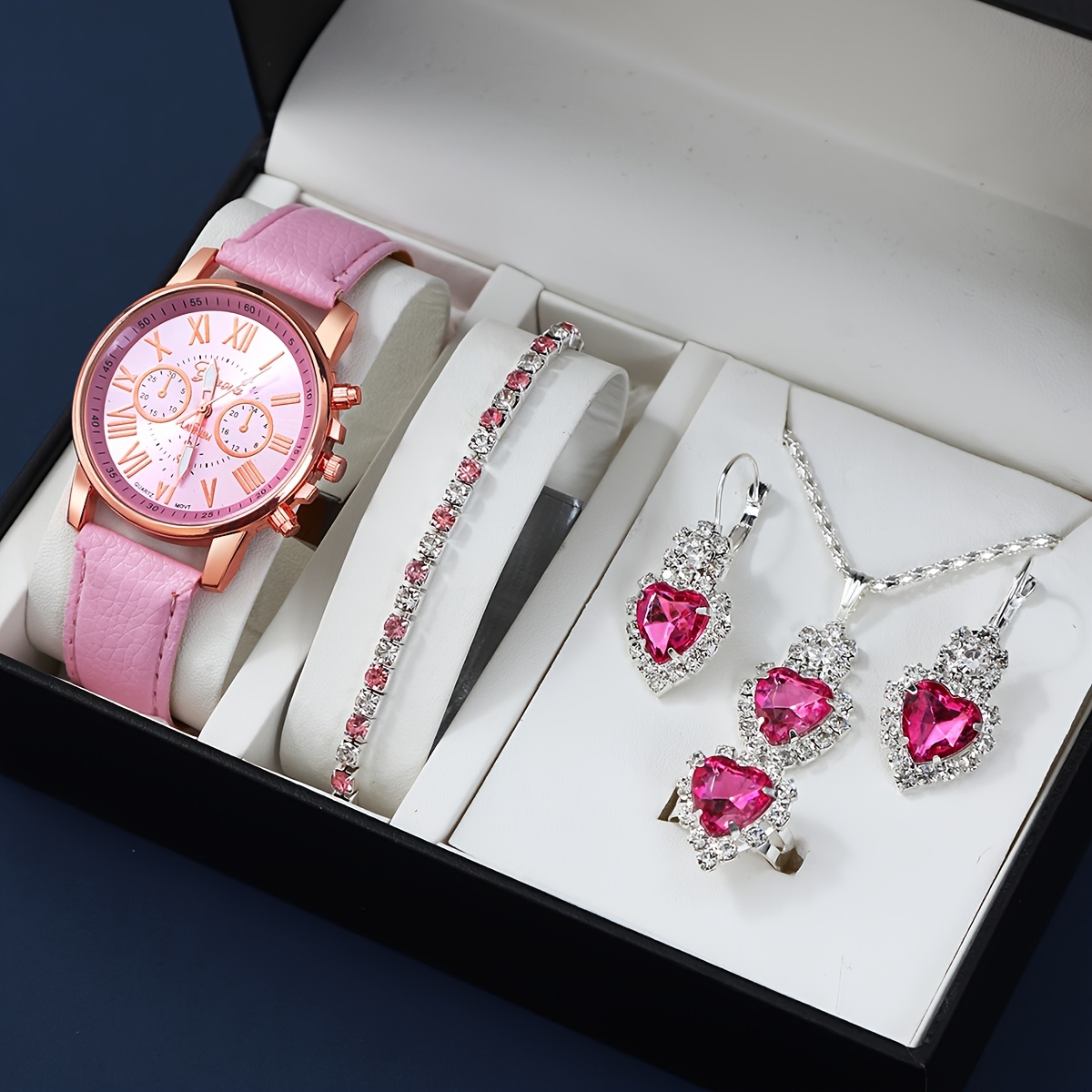 우아한 로즈골드 스카이블루 러브 스톤 콤보 시계 세트  - Stones Watches & Jewelry In Sweden Ab 리뷰 및 가격