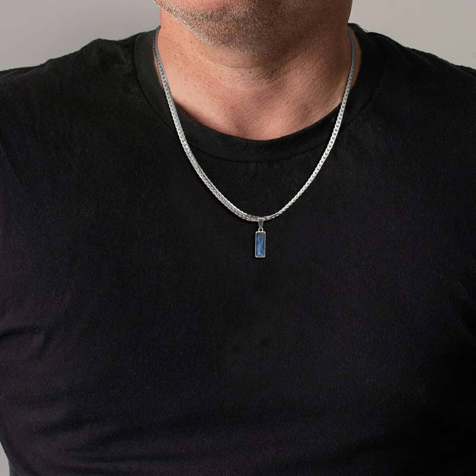 남자 소년을위한 바다 블루 기하학 펜던트 목걸이, 스테 - Mens Dog Tag Necklace 리뷰 및 가격
