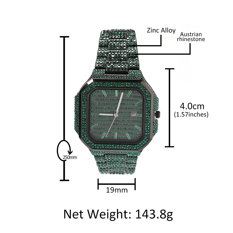 힙합 남성용 날짜 표시 쿼츠 시계 5A+ CZ 스톤 블 - Stones Watches & Jewelry In Sweden Ab 리뷰 및 가격