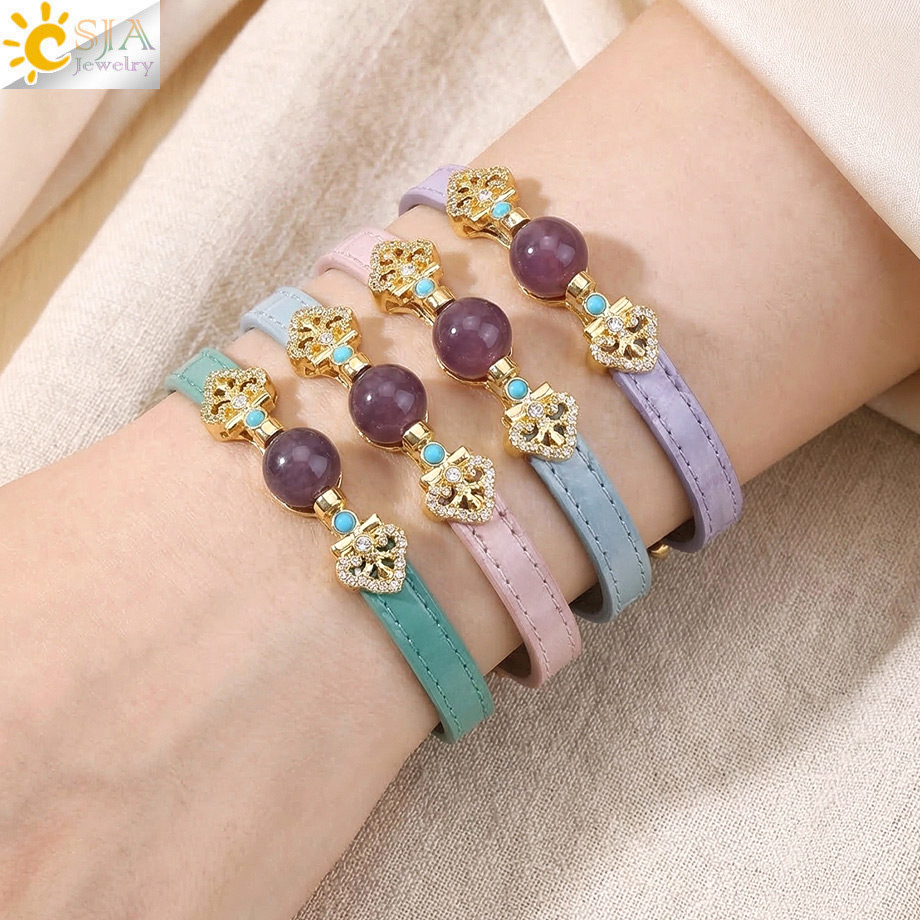 CSJA 보헤미안 가죽 팔찌, 조절 가능한 자수정 크리 - Stones Watches & Jewelry In Sweden Ab 리뷰 및 가격