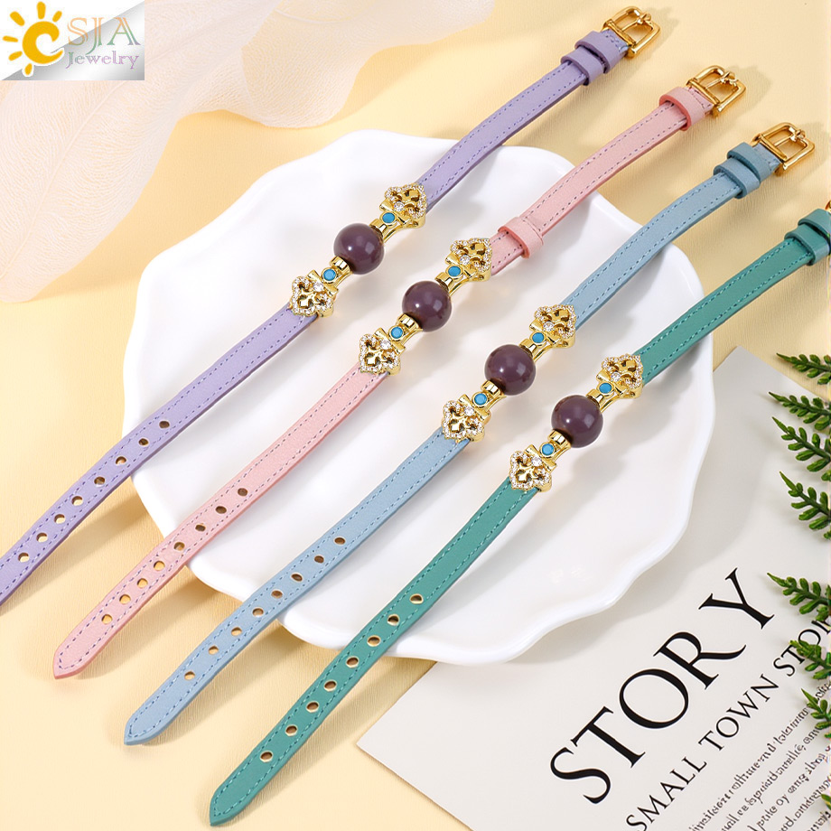CSJA 보헤미안 가죽 팔찌, 조절 가능한 자수정 크리 - Stones Watches & Jewelry In Sweden Ab 리뷰 및 가격
