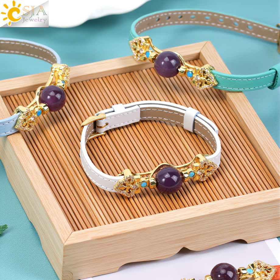 CSJA 보헤미안 가죽 팔찌, 조절 가능한 자수정 크리 - Stones Watches & Jewelry In Sweden Ab 리뷰 및 가격