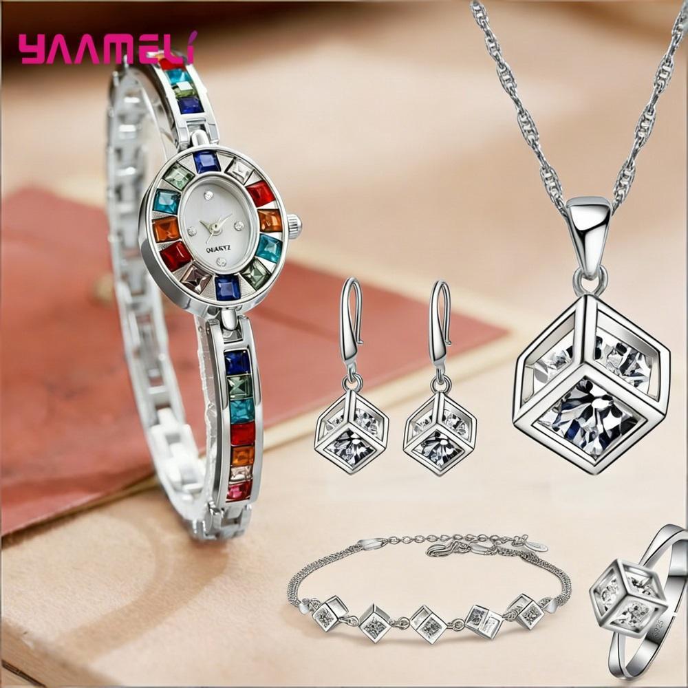 Luxuriou 925 스털링 실버 기하학 크리스탈 지 - Best Jewelry Watches Women 리뷰 및 가격